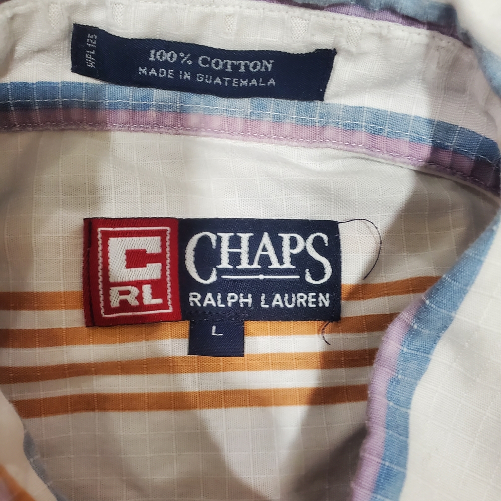 Vintage Chaps Ralph Lauren Striped Button Down Shirt Mens Large Cotton